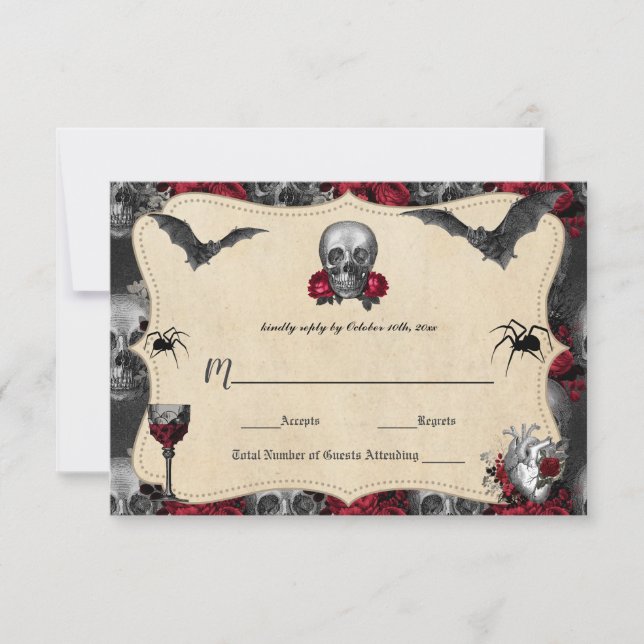 Tarjeta RSVP de Boda Gótica Vintage de Halloween (Anverso)