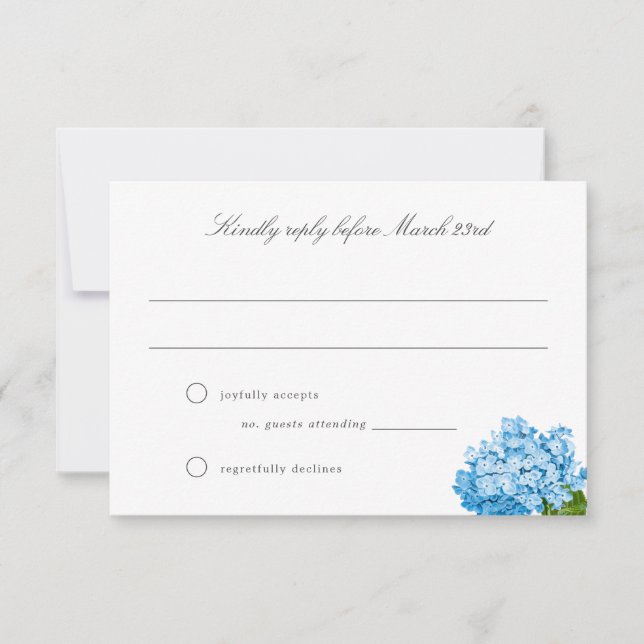 Tarjeta RSVP de Boda Grand-Milennial Hydrangea Azu (Anverso)