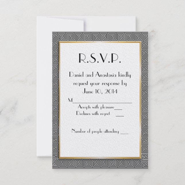 Tarjeta RSVP de boda griega (Anverso)