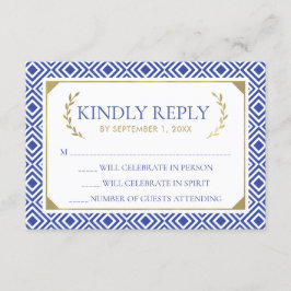 Tarjeta RSVP de boda griega, azul