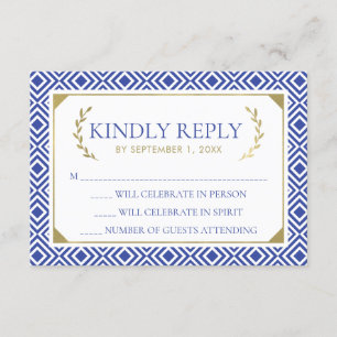 Tarjeta RSVP de boda griega, azul