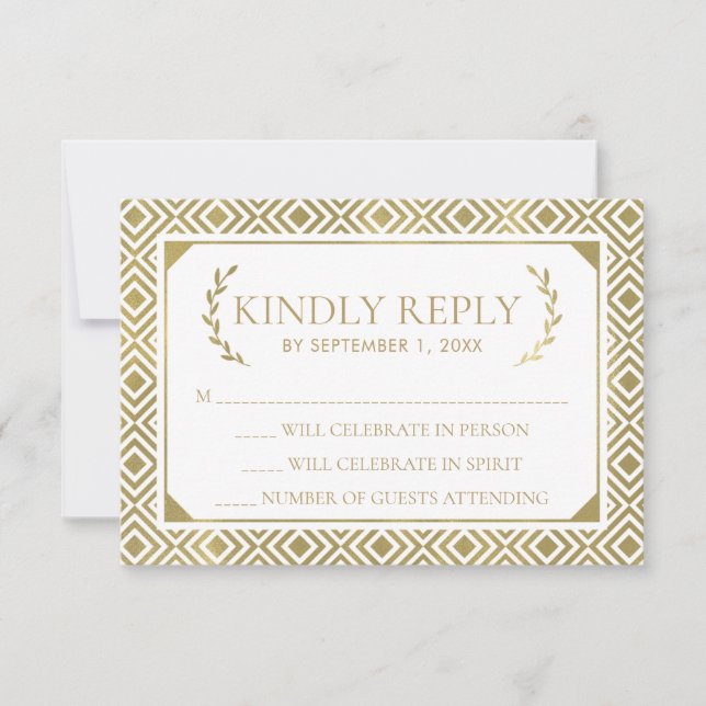 Tarjeta RSVP de boda griega, oro (Anverso)