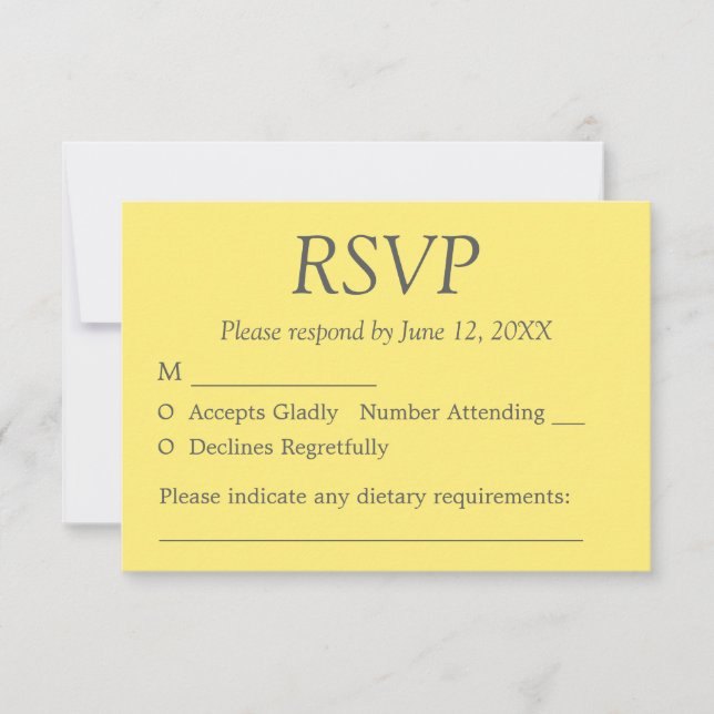 Tarjeta RSVP de Boda Gris Amarillo Elegante (Anverso)