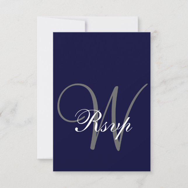 Tarjeta RSVP de Boda Gris Azul de Marina (Anverso)