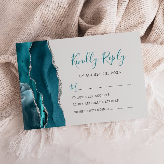 Tarjeta RSVP de boda gris de moderno Verde azulado (Subido por el creador)