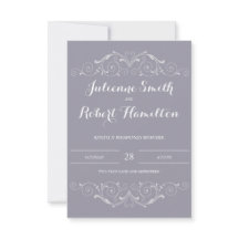 Tarjeta RSVP de Boda Gris de Swirls Victorian
