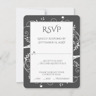 Tarjeta RSVP de Boda Gris Flourish