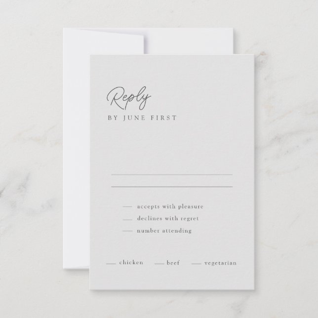 Tarjeta RSVP de Boda Gris Gris Clara de Caligrafía (Anverso)