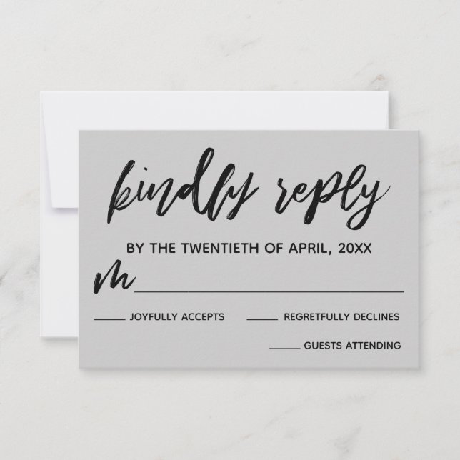 Tarjeta RSVP de Boda Gris Gris Gasual para escritu (Anverso)