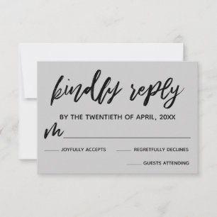 Tarjeta RSVP de Boda Gris Gris Gasual para escritu