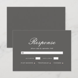 Tarjeta RSVP de boda gris simple y elegante