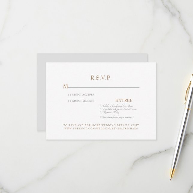 Tarjeta RSVP de Boda Gris y Oro (Anverso/Reverso In Situ)