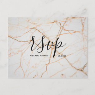 Tarjeta Rsvp de boda   Guión de mármol blanco