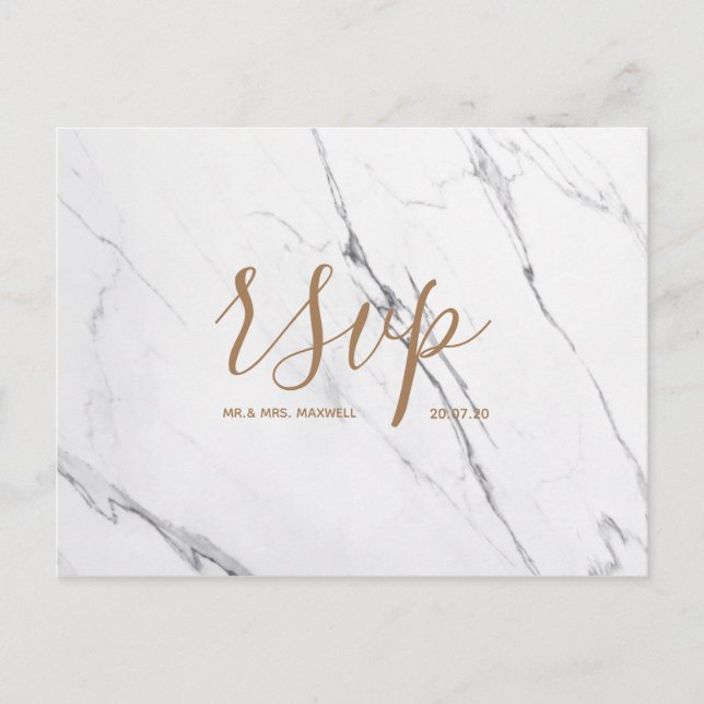 Tarjeta Rsvp de boda | Guión de mármol blanco (Anverso)
