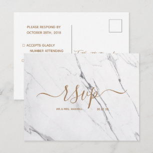 Tarjeta Rsvp de boda   Guión de mármol de oro de l