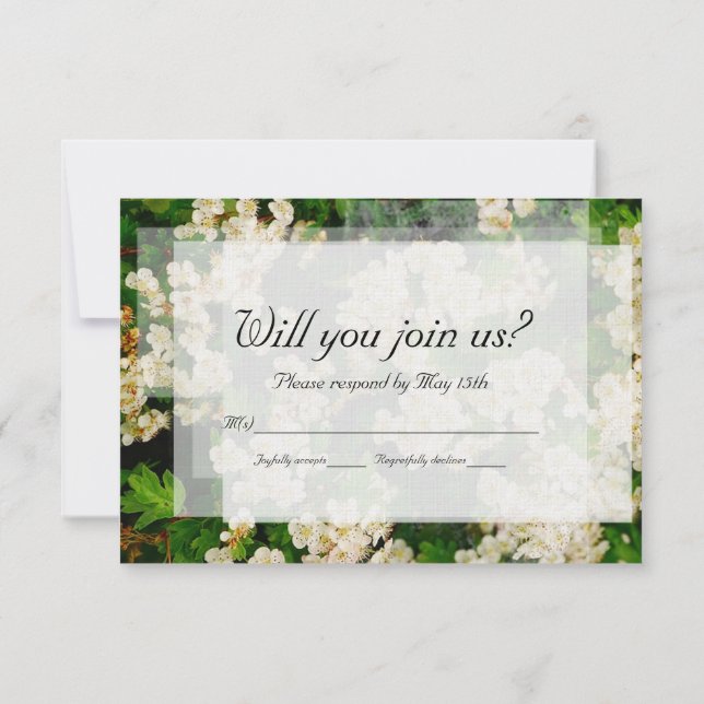 Tarjeta RSVP de Boda Hawthorn Blossom (Reverso)