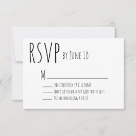 Tarjeta RSVP de Boda Humorística Blanca