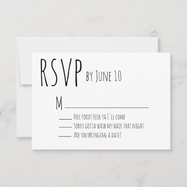 Tarjeta RSVP de Boda Humorística Blanca (Anverso)