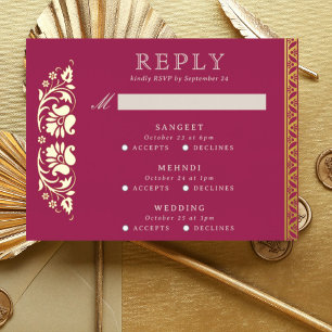 Tarjeta RSVP de Boda India de Lotus Flower para ev