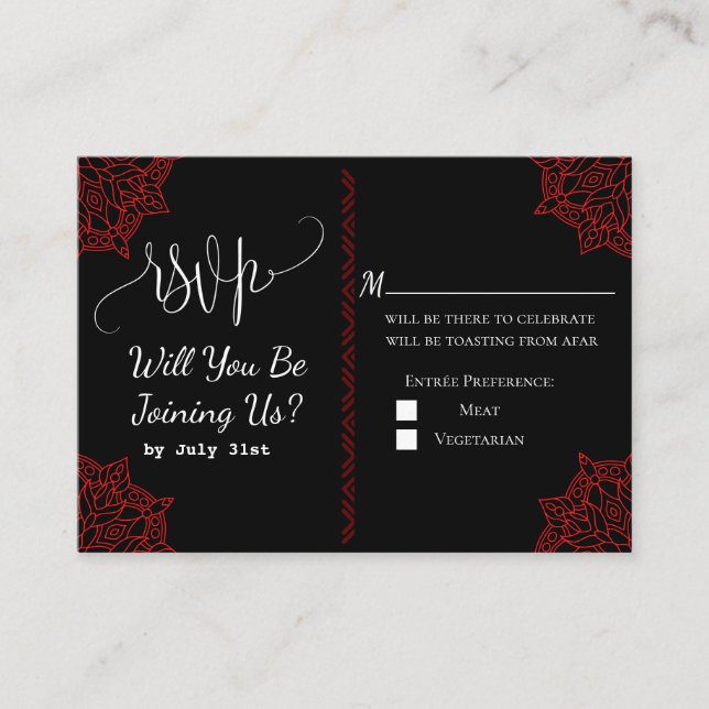 tarjeta RSVP de boda india roja (Anverso)