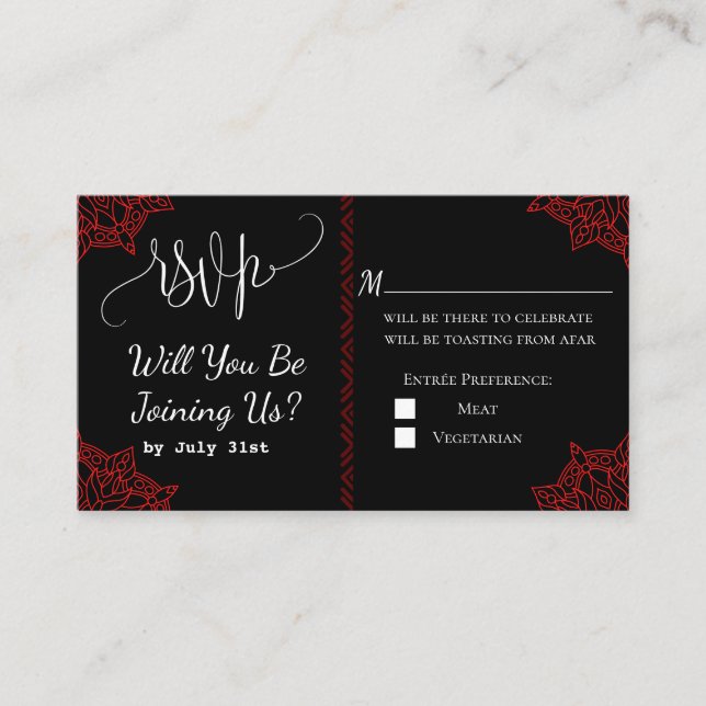 tarjeta RSVP de boda india roja (Anverso)