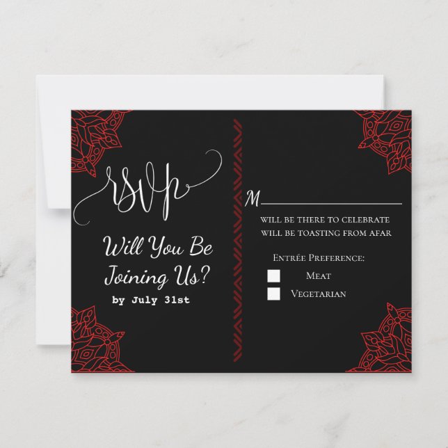 tarjeta RSVP de boda india roja (Anverso)