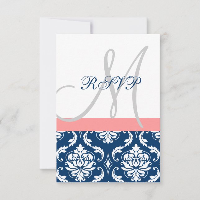 Tarjeta RSVP de boda inicial de la Marina Blue Dam (Anverso)