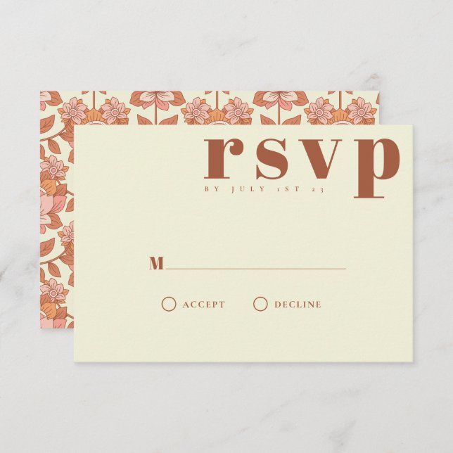 Tarjeta RSVP de Boda inspirada en Retro 70 (Anverso / Reverso)