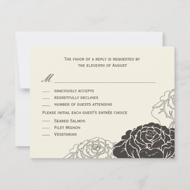 Tarjeta RSVP de Boda Jardín Rosa - Carbón (Anverso)