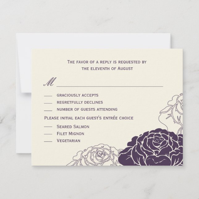 Tarjeta RSVP de Boda Jardín Rosa - Púrpura (Anverso)