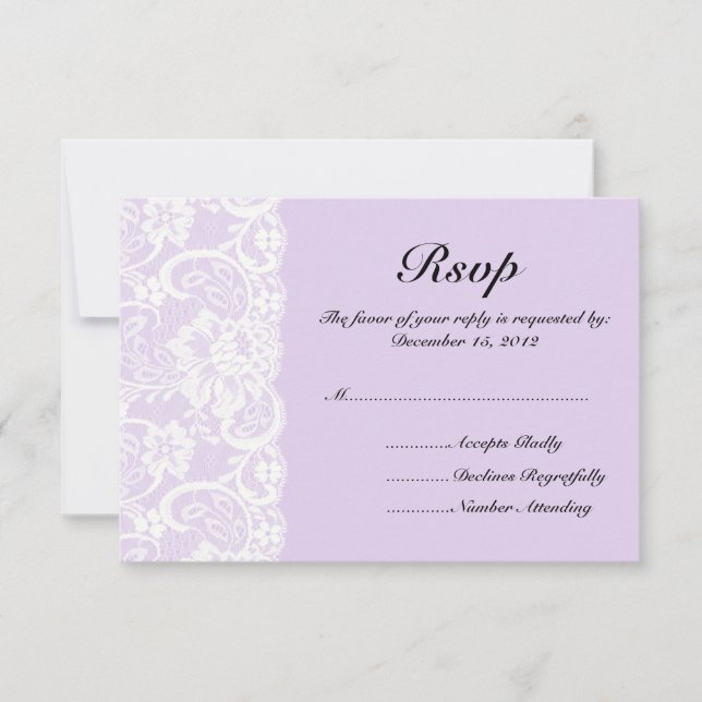 Tarjeta RSVP de boda Lace y Lilac blancos (Anverso)