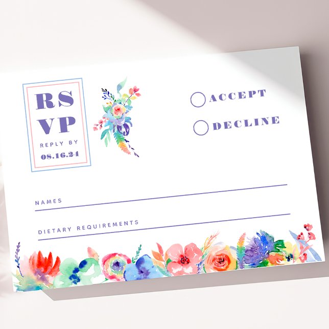 Tarjeta RSVP de boda LGBTQ floral moderna arcoiris (Subido por el creador)