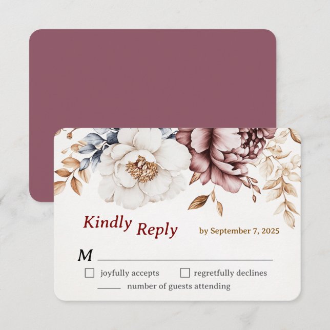 Tarjeta RSVP de Boda Luxe de Peony en Victoria (Anverso / Reverso)