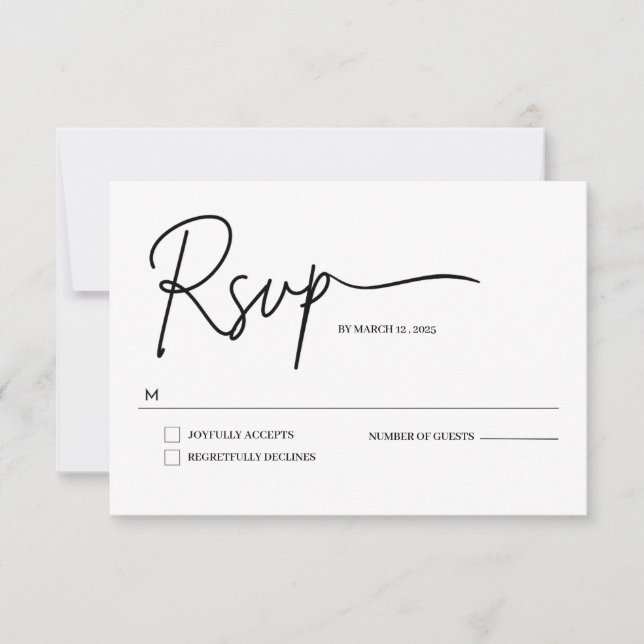 Tarjeta RSVP de boda manuscrita minimalista (Anverso)