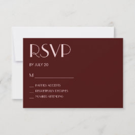 Tarjeta rsvp de boda marrón y rosa pálido