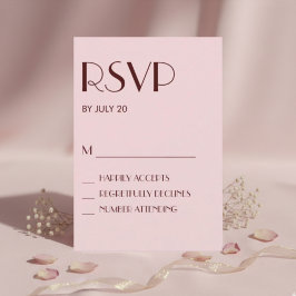 Tarjeta rsvp de boda marrón y rosa pálido