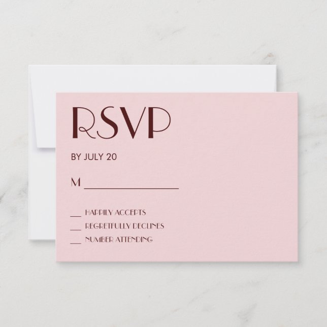 Tarjeta rsvp de boda marrón y rosa pálido (Anverso)