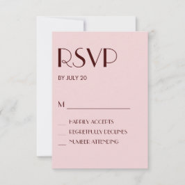 Tarjeta rsvp de boda marrón y rosa pálido