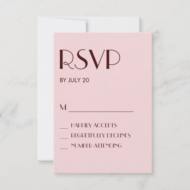 Tarjeta rsvp de boda marrón y rosa pálido (Anverso)
