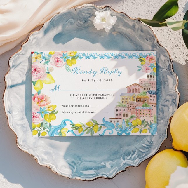 Tarjeta RSVP de boda mediterránea en la costa de A (Subido por el creador)