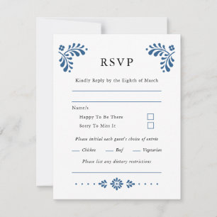 Tarjeta RSVP de boda mexicana estilo Talavera
