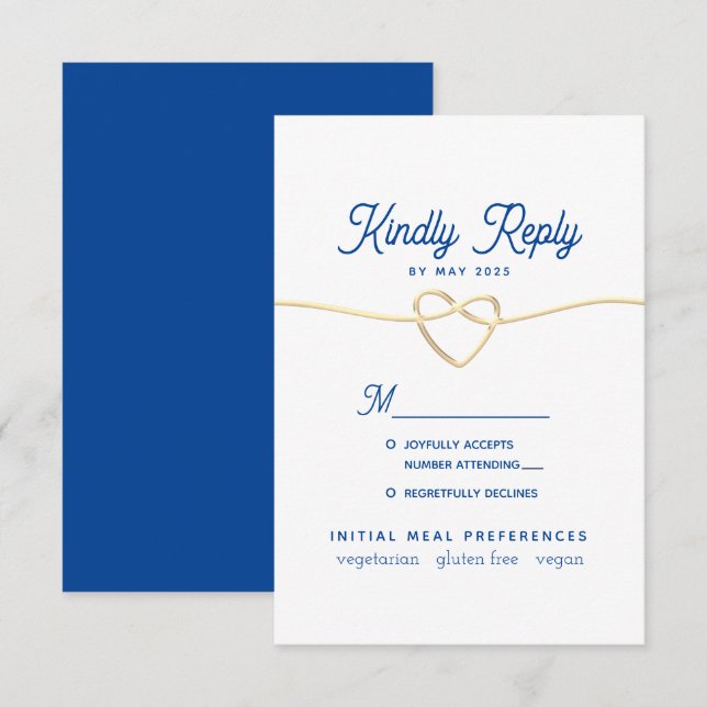 Tarjeta RSVP de boda mínima azul (Anverso / Reverso)