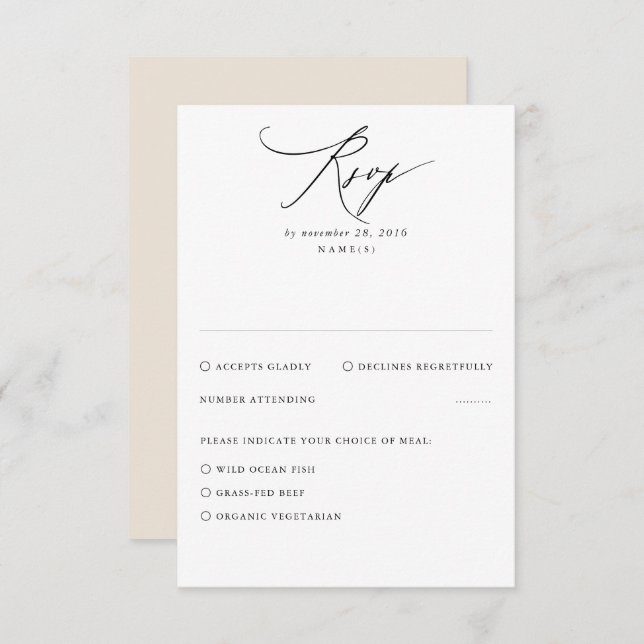 Tarjeta RSVP de boda mínima Beige-moderna (Anverso / Reverso)