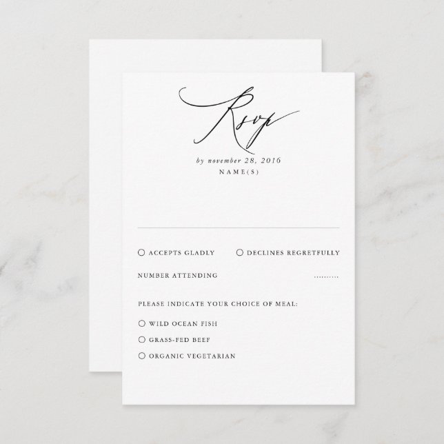 Tarjeta RSVP de boda mínima blanca moderna (Anverso / Reverso)