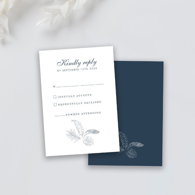 Tarjeta RSVP de boda mínima de hoja tropical (Subido por el creador)