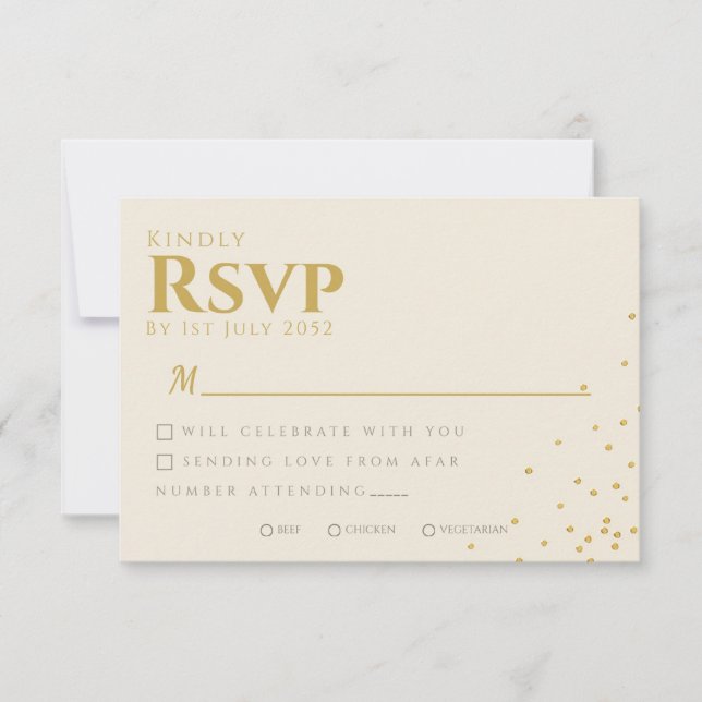 Tarjeta RSVP de boda mínima de Relieve metalizado  (Anverso)