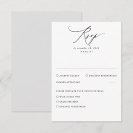 Tarjeta RSVP de boda mínima moderna blanca y gris