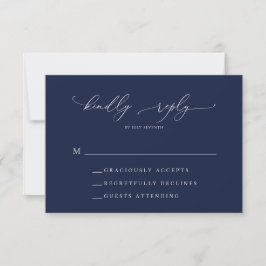 Tarjeta RSVP de boda Minimalista azul de la marina