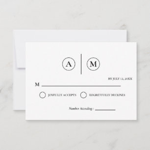 Tarjeta RSVP de boda minimalista Blanco y negro