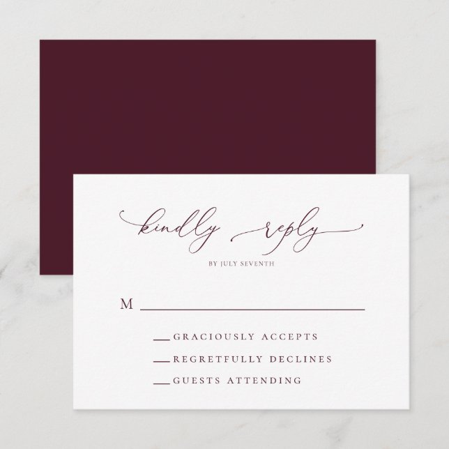 Tarjeta RSVP de Boda Minimalista Borgoña (Anverso / Reverso)